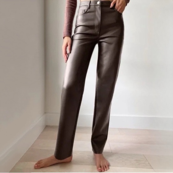 Aritzia Pants - Wilfred the Melina Pant High-Waisted Vegan Leather Pants Rich Mocha Brown Size 2